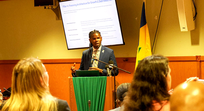 St. Vincent and the Grenadines’ Ambassador of Finance and Investments, Kevin Hope speaking at the “From Recovery to Transformation and Resilience” Development Partners Roundtable in Kingstown,  on Tuesday, June 9, 2026.