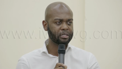 North Leeward MP, Kishore Shallow, speaking at the community meeting in Golden Grove on Tuesday, June 9, 2026.  