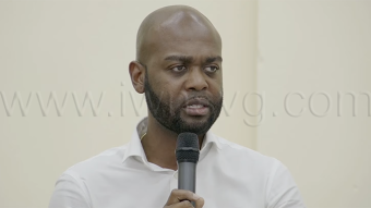 North Leeward MP, Kishore Shallow, speaking at the community meeting in Golden Grove on Tuesday, June 9, 2026.  