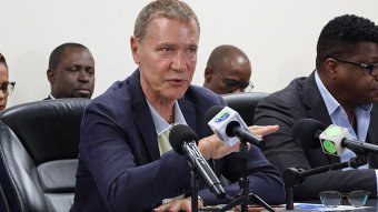 Mehmet Kutman, chairman of Global Ports Holding, speaking at the signing of the MOU in Kingstown on Wednesday, June 10, 2026. 