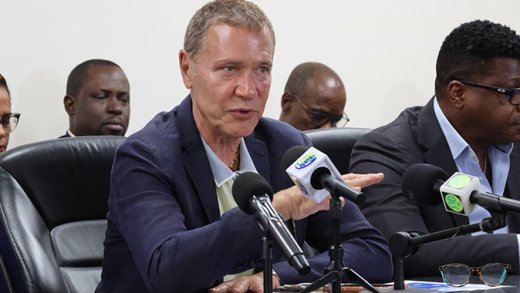 Mehmet Kutman, chairman of Global Ports Holding, speaking at the signing of the MOU in Kingstown on Wednesday, June 10, 2026. 