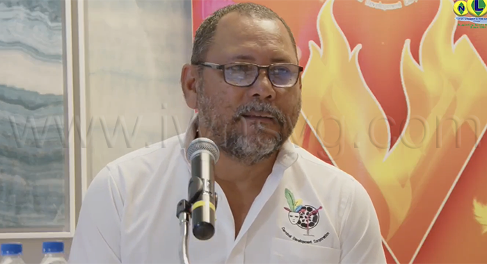 Chairman of the Carnival Development Corporation, Ricardo "Ricky" Adams, speaking at the CDC press conference in Kingstown on Wednesday, June 17, 2026.