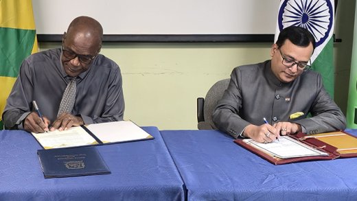 Minister of Health, Wellness, Environmental Health and Energy of St. Vincent and the Grenadines, Daniel Cummings and Subhash Prasad Gupta, high commissioner, of India to SVG.