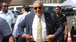 Prime Minister Godwin Friday arrives at the High Court in Kingstown on Wednesday, July 29, 2026.
