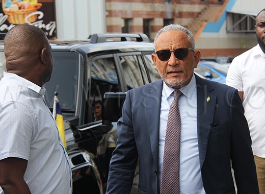 Prime Minister Godwin Friday arrives at the High Court in Kingstown on Tuesday, July 28, 2026. 