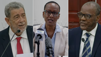 Opposition Leader Ralph Gonsalves, Chief Medical Officer Dr. Simone Keizer Beache, Health Minister Daniel Cummings. 