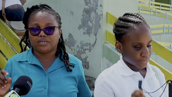 Yolanda Grant, left, and her blind daughter, Faith Grant, who placed 19th for girls and 43rd among the 1,760 students in St. Vincent and the Grenadines who wrote this year’s  CPEA. (Photo: SVGTV)