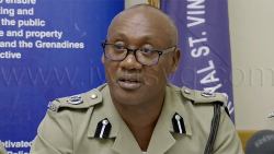 Acting Assistant Commissioner of Police with responsibility for crime-fighting, Brenton Smith, speaking at the police press conference in Kingstown on Thursday, Aug. 20, 2026. 