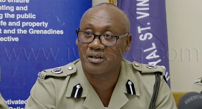 Acting Assistant Commissioner of Police with responsibility for crime-fighting, Brenton Smith, speaking at the police press conference in Kingstown on Thursday, Aug. 20, 2026. 