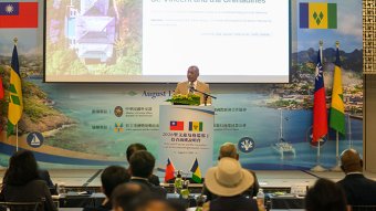 Minister of Foreign Affairs, Foreign Trade and Foreign Investment, Dwight Fitzgerald Bramble, speaking at the 2026 St. Vincent and the Grenadines Trade and Investment Opportunity Seminar in Taipei on Wednesday, Aug. 12, 2026. (Photo: Taiwan Minister of Foreign Affairs)