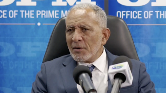Prime MInister Godwin Friday speaking at a press conference in Kingstown on Tuesday, Aug. 18, 2026.