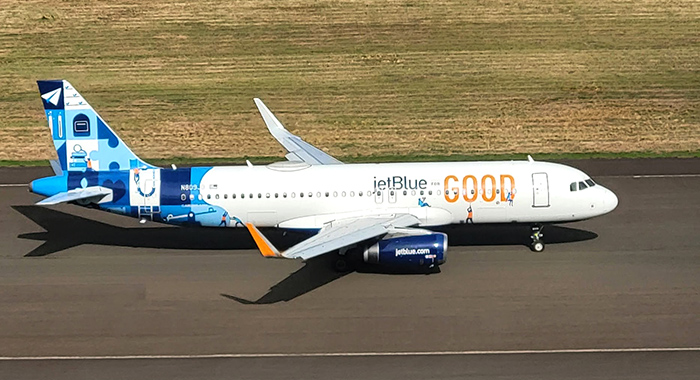 A jetBlue aircraft at Argyle International Airport on Aug. 12, 2026. (Photo:Facebook/SVGATC)