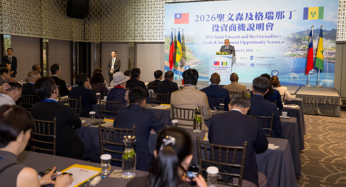 Prime Minister of St. Vincent and the Grenadines (SVG), Godwin Friday, speaking at the 2026 SVG Trade and Investment Opportunity Seminar in Taipei on Aug. 12, 2026. (Photo: Taiwan's Ministry of Foreign Affairs.