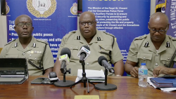 From left: Acting Deputy Commissioner of Police Junior Simmons, acting Commissioner of Police Trevor “Buju” Bailey and acting Assistant Commissioner of Police with responsibility for crime fighting, Brenton Smith. 