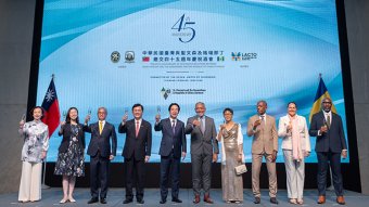 Prime Minister of St. Vincent and the Grenadines, Godwin Friday, Taiwan President Lai Ching-te and officials from both countries toast the 45 years of diplomatic relations in Taipei on Wednesday, Aug. 12, 2026. (Photo: Office of the President, Republic of China)