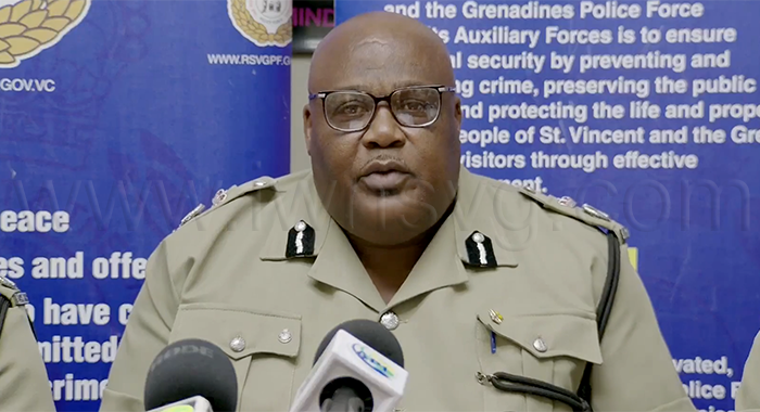 Acting Commissioner of Police, Trevor "Buju" Bailey speaking at a press confernece in Kingstown on Thursday, Aug. 20, 2026. 