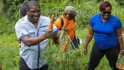 Minister of Agriculture, Israel Bruce and other agriculture officials during a visit to a farm in Majorca Mountain on Aug. 31, 2026.