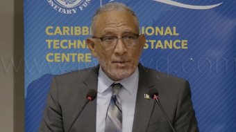 Prime Minister Godwin Friday addressing the opening ceremony of the Financial Management for Al: Harnessing Digital-by-Design Workshop in St. Vincent on Monday, Sept. 7, 2026. 