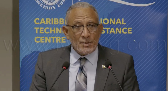 Prime Minister Godwin Friday addressing the opening ceremony of the Financial Management for Al: Harnessing Digital-by-Design Workshop in St. Vincent on Monday, Sept. 7, 2026. 