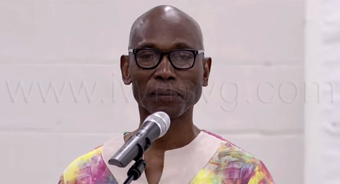 Lawyer and social commentator Jomo Thomas responding to the 2026 Oscar Allen Memorial Emancipation Lecture at the UWI Global Campus in Kingstown.