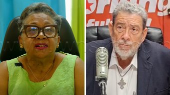 Minister of Local Government, Laverne Gibson-Velox, left, and Opposition Leader Ralph Gonsalves.