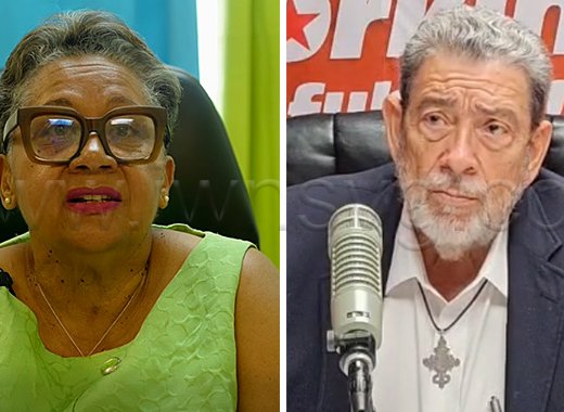 Minister of Local Government, Laverne Gibson-Velox, left, and Opposition Leader Ralph Gonsalves.