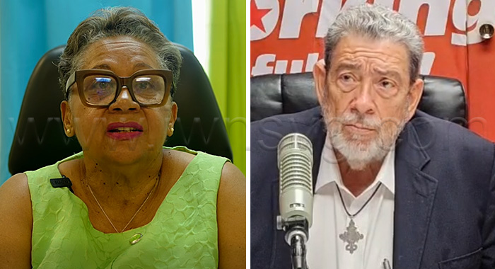 Minister of Local Government, Laverne Gibson-Velox, left, and Opposition Leader Ralph Gonsalves.