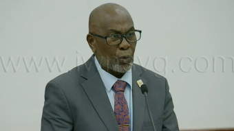 Deputy Prime Minister and National Security Minister St. Clair Leacock speaking in Parliament on Aug. 27, 2026.