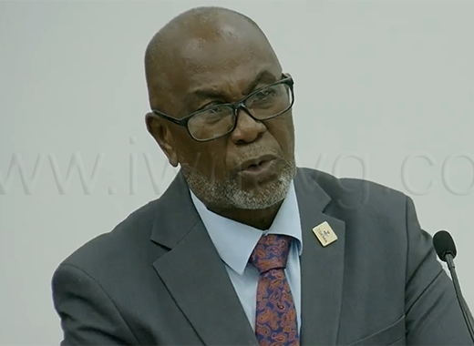 Deputy Prime Minister and National Security Minister St. Clair Leacock speaking in Parliament on Thursday, Aug. 27, 2026.