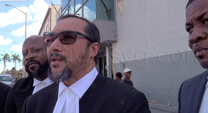 Senior Counsel Stuart Young, a member of the petitioners’ legal team, outside the High Court in Kingstown, on Tuesday, Sept. 29, 2026.