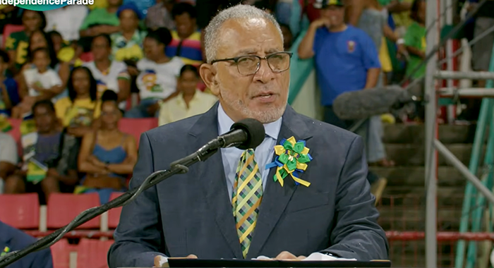 Prime Minister Godwin Friday delivering his Independence Address in Arnos Vale on Tuesday, Oct. 27, 2026.