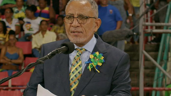 Prime Minister Godwin Friday delivering his Independence Address in Arnos Vale on Tuesday, Oct. 27, 2026.