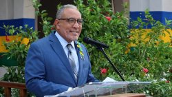 Prime Minister Godwin Friday speaking at the Independence Flag Raising Ceremony in Kingstown, on Thursday, Oct. 2, 2026. 
