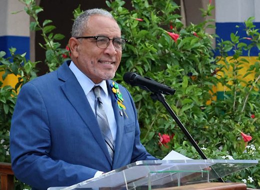Prime Minister Godwin Friday speaking at the Independence Flag Raising Ceremony in Kingstown, on Thursday, Oct. 2, 2026. 