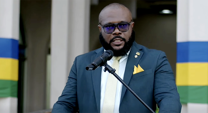 Minister of Youth, Sports, Culture and the Creative Industries Kaschaka Cupid speaks at the Independence Flag Raising Ceremony in Kingstown, on Thursday, Oct. 2, 2026. 