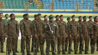 Members of the Special Services Unit, a tactical squad of the Royal St. Vincent and the Grenadines Police Force, during the parade in Arnos Vale to mark the 47th anniversary of Independence on Tuesday, Oct. 27, 2027.