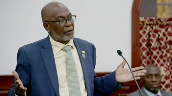 Deputy Prime Minister St. Clair Leacock speaking in Parliament on Thursday, Oct. 22, 2026. 