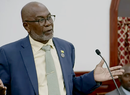 Deputy Prime Minister St. Clair Leacock speaking in Parliament on Thursday, Oct. 22, 2026. 