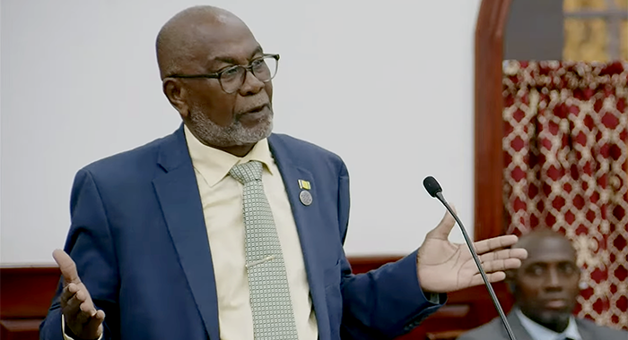 Deputy Prime Minister St. Clair Leacock speaking in Parliament on Thursday, Oct. 22, 2026. 