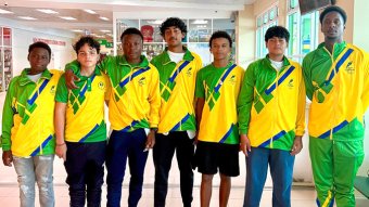 From left: Keyron Harris, Jordi Lewis, Isaiah Blackett, Kai MarksDasent, Joshua Weinhardt, Rio MarksDasent and Joshua Osborne.